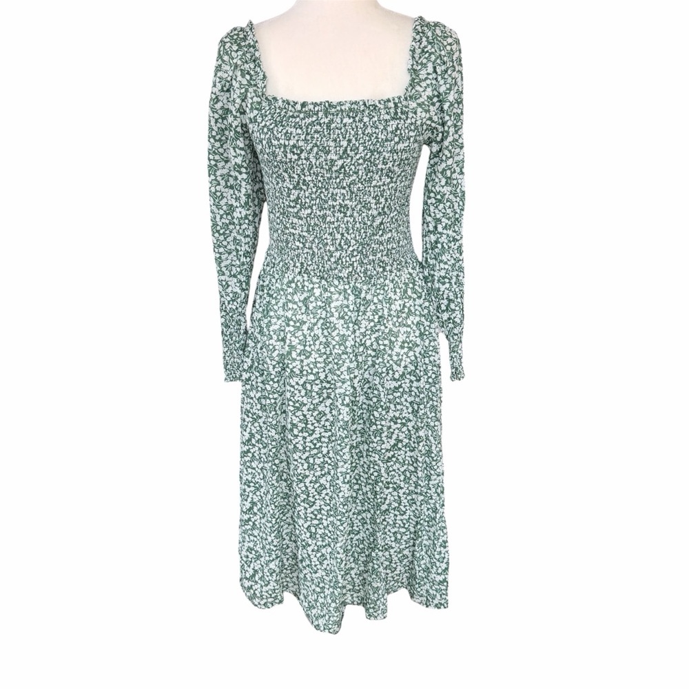 Trovata Birds of Paradis Rowen Green Floral Smocked Long Sleeve Dress Size M - Picture 4 of 10